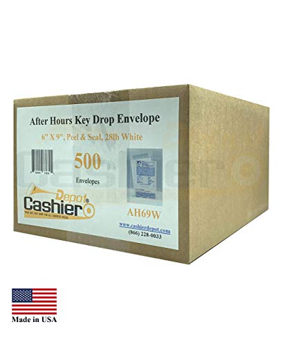 400 Cashier Depot - After Hours Key Drop Envelopes AH69W, 6" x 9", White 28lb Paper, Open End, Peel & Seal, Night Drop Service Envelopes for Auto Repair Shops, Garages & Car Dealers, 400 Count