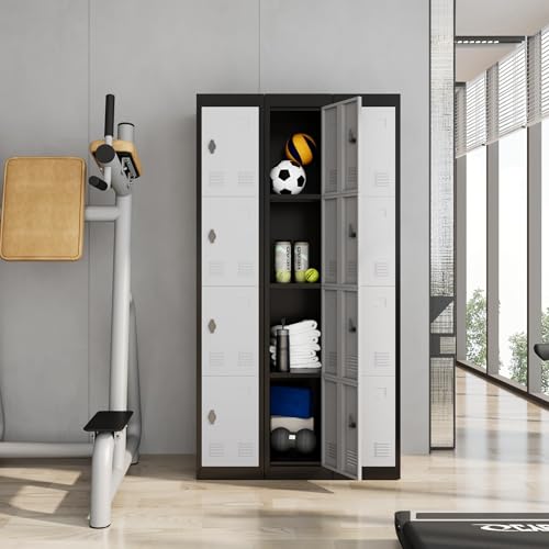 Metal Storage Locker with Shelves and Doors, Durable Grey & Black Locker for Offices, Schools, Gyms, Homes, and Garages, Assembly Required, Secure Storage Solution for Employees and Students
