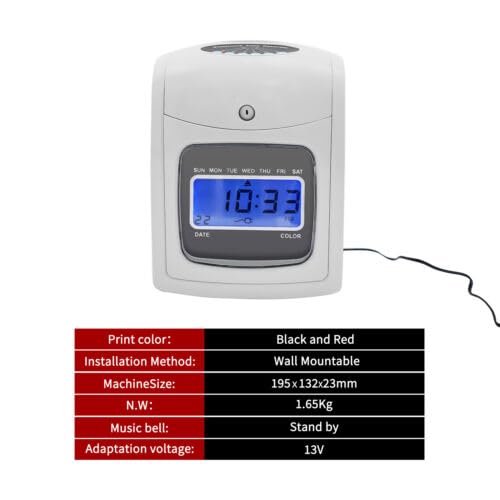 YINZINR Time Clock Punch Card Employee Attendance Machine LCD Display Check- in Machine Equipped with 50 Sheets of Printing Cards