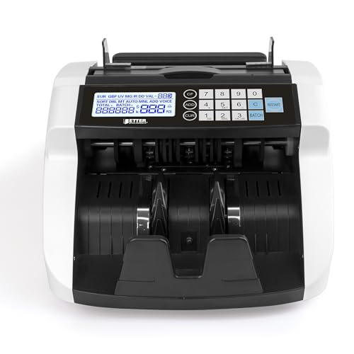 Large Money Counter Machine, USD/EUR/GBP/CAD Counterfeit Bill Detector with LCD Display, Advanced Detection, 300 Bill Capacity, 1000 Notes per Min, Total Value, Batch Function + More