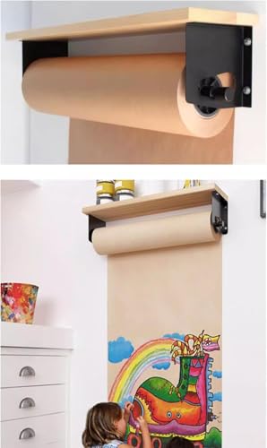 LNNW Kraft Paper Dispenser Kraft Paper Scroll Display Holder, with Wooden Shelf, for Home/Studio/Office/Living Room Decorative Message Boards for Wall(70CM)