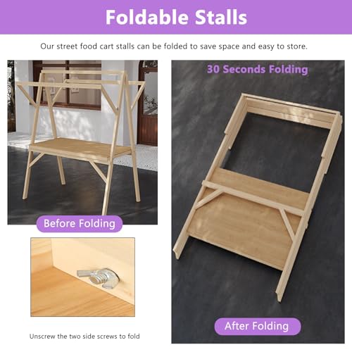 WAHHWF Stall Display Stand Wood Food Cart, for Craft Shows/Retail Kiosks/Booth, Floor-Standing Vendor Table Carts, Practical & Lightweight(Yellow,180x60 cm/71x24 in)