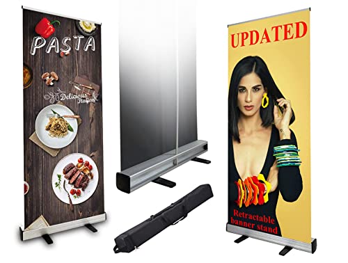 Premium Roll Up Banner Stand Retractable Custom Personalized Banner Printing for Trade Show Display & Event Promotion, Business, Wedding and Special Events - 33.5 x 83" (Set of Roll up banner and stand)