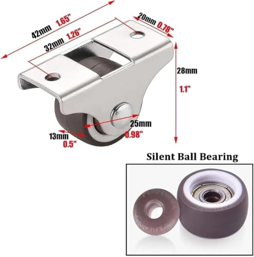 Silent Ball Bearing Furniture Wheels Set of 4 Low Profile Casters