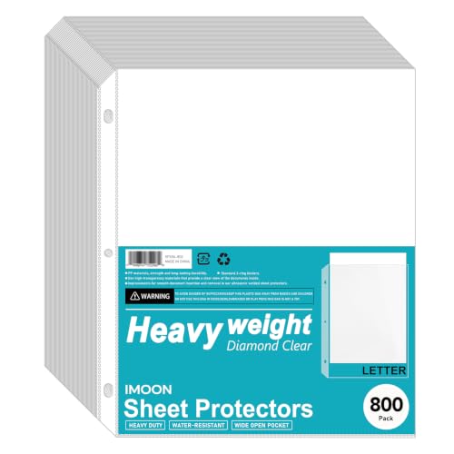 Heavyweight 3-Hole Letter Size Sheet Protectors - High Transparency Plastic Heavy Duty Sleeves for 3 Ring Binders, Archival Safe, Durable Page Protectors for Documents, 8.5x11 Inch (800 Pack)