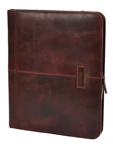 Luxury Leather Ring Binder Folio Zip Around A4 Pad Document Tan File Case Percy