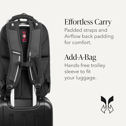SwissGear Travel Tech Elite Laptop Backpack – Fits Laptops up to 16” – ScanSmart TSA-Friendly Backpack with USB Port, Shoe Compartment & Organizer Pockets – Heather Grey