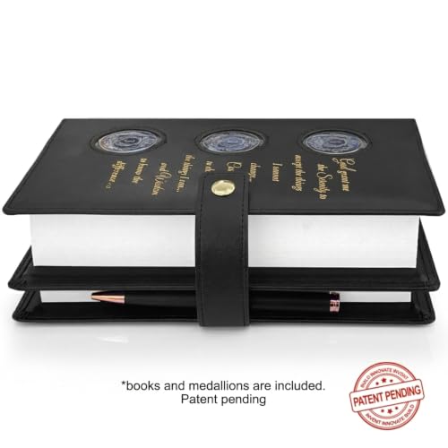 GALILEO® 3-Coin Pocket Double AA Book Cover | Showcase Your Journey | 12 Steps & 12 Traditions | PU Leather Coin Holder | AA Gift | Alcoholics Anonymous (Black/Serenity Prayer/3 Coin Pockets)