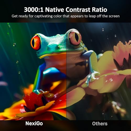NexiGo Aurora Pro, Ultra Short Throw 4K Tri-Color Laser Projector, 2400 Lumens, Screen Adoption, Dynamic Laser Dimming, Dolby Vision & Atmos, HDR10+, HLG, Active 3D, 60W Speakers, UST TV
