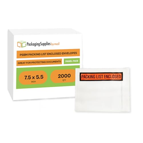 PSBM 2000 PCS 7.5 x 5.5 Inch Orange Panel Face Packing List Enclosed Envelopes, Invoice Slips Pouch for Mailing Labels, Invoices, Documents and Packing Slips