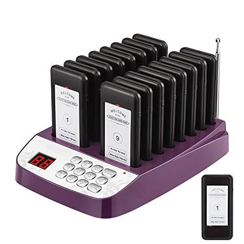 16 Purple Wireless Buzzers Pager System Set with Vibration and Flashing
