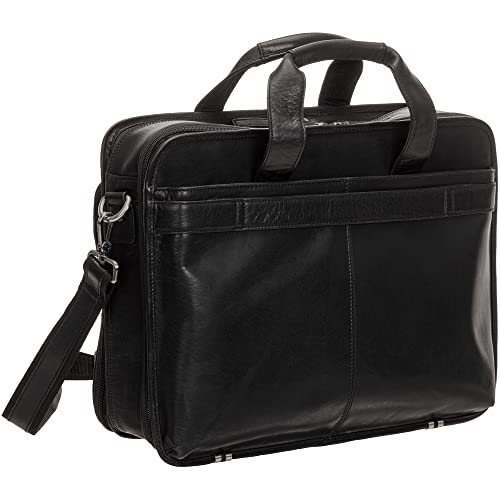 Mancini Buffalo Double Compartment Top Zipper 15.6” Laptop/Tablet Briefcase, Black, Black