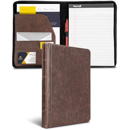 Samsill Vintage Zipper Padfolio, Faux Leather Portfolio Organizer with 8.5 x 11 Writing Pad, Interior Pockets, Pen Loop and Tablet Pocket, Dark Brown