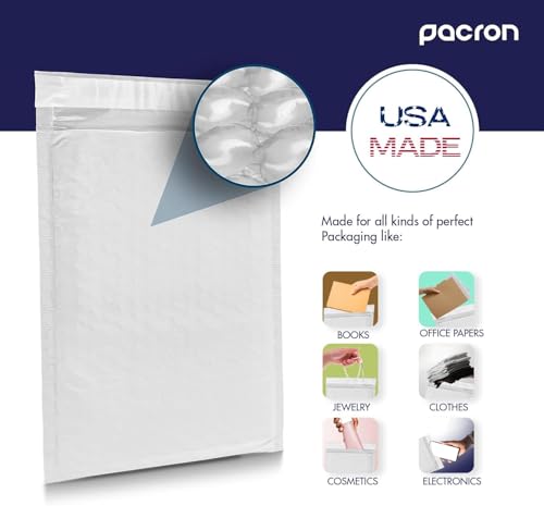 Pacron Waterproof Self-Seal Padded Poly Bubble Mailers 12.5x19, 200-Pack