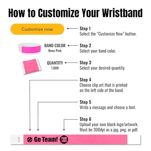WristCo Neon Green Custom Imprint Wristbands - 500 Tyvek - Select Qty