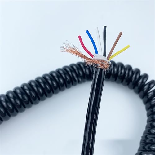 Coiled Mains Flex Curly Spring Cord 6 Cores Tensile Shielded Spiral Wire