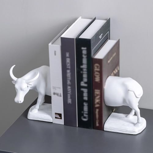 Book Organizer Home Decorative Resin Bookshelf, Bookend Supports, Desktop Animal Bookends(White)