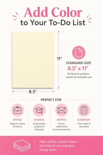 Colored Copy and Writing Printing Paper, 8.5"X11", 24/60 Pound, 500 Sheets Per Ream. (5000, Cream)