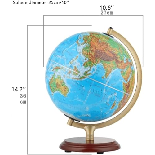 JDXQBLD Detailed Dia 10-inch/25CM Globe, Colorful Easy-Read High Clear Map Geographic World Globe, Chinese and English Bilingual Earth Globe New