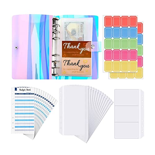 28 Pieces A6 Binder PVC Notebook Waterproof 6-Ring Cover with Pockets Budget Sheets Card Bag and Labels (Color : A Size : A6)