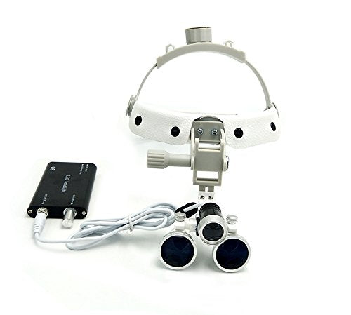 3.5X Loupes Binocular Glass Magnifier Leather Headband DY-108 New Type with LED Headlight (White)