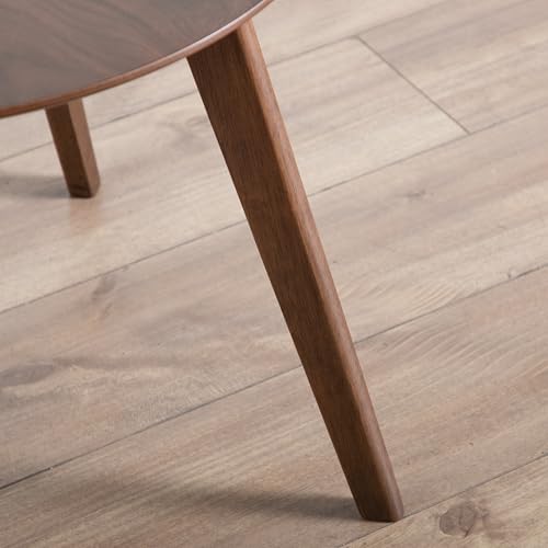Furniture of America Callum Mid-Century Modern Solid Wood 2 Piece Brown Round Side Table Set with Upholstered Chair, Easy Assembly, for Home, Office, Living Room, Walnut