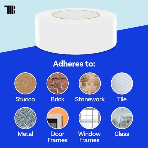White Stucco Tape - Case of 24 Rolls, 2 Inch x 60 Yards, UV Resistant Polyethylene Tape for Stucco Construction, Masking Window & Door Frames, Hanging Poly Sheeting