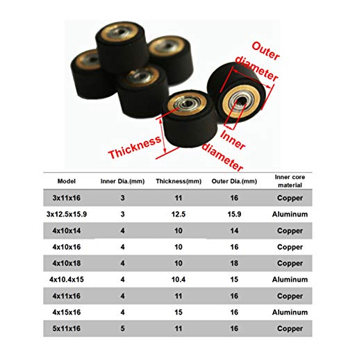 10pcs Pinch Roller Inkjet Printer Vinyl Cutter Cutting Plotter Roll 5x11x16mm Rubber Copper Core DaJiKan (Color : 3x11x16)