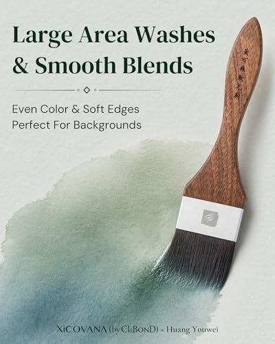 XiCOVANA × Huang Youwei Watercolor Flat Wash Brush, Premium Squirrel Hair, Wet-on-Wet Blending, Background Washes, Large-Scale Art, Mural & Landscape Painting, Artist Grade for Watercolor Gouache Ink