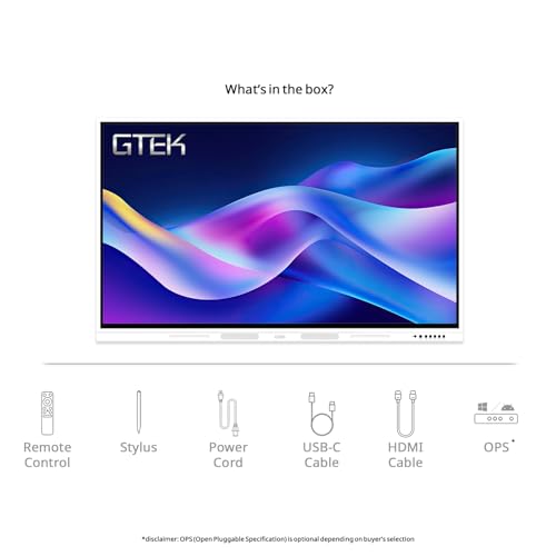 GTek 65" Smart Board, 4K UHD Interactive Whiteboard, Touch Screen Digital Electronic Whiteboard with Android 13 (16+256GB) OS, Dual OPS Slot, Long-Life Design for Classroom, Office, Business and Home