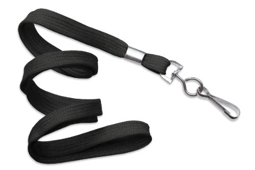Specialist ID Bulk 100 Pack Non Breakaway Lanyards with Swivel J Hook - Flat Braid Woven Badge Holder for School, Work, & Events (Black)