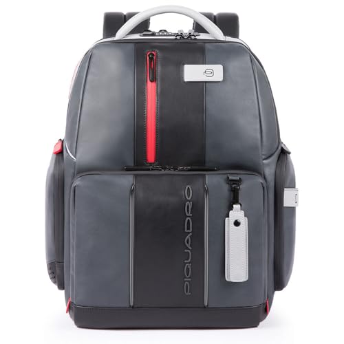 Piquadro - Backpack Laptop 15.6" with LED - Leather - Men - Grey Black