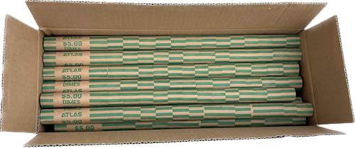 ATLAS Preformed Coin Wrappers - 504 Count Dime Coin Roll Wrappers - Precrimped for Easy Coin Handling. Sort Your Loose Change by Hand or use Any Brand of Automatic Coin Sorter (ACW-504D)