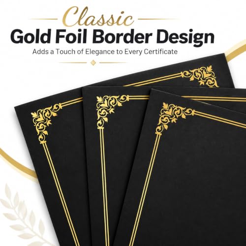 Black Certificate Holders (100 Packs), Diploma Covers Gold Foil Border