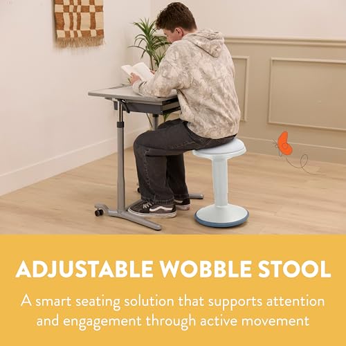 Back2School Express Adjustable Height Wobble Stool, Active Seating Chair with Padded Cushion, Ergonomic Flexible Desk Stool for Teens and Adults, Light Grey