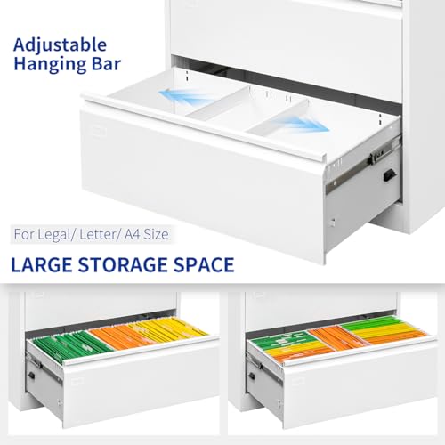 3 Drawer Lateral File Cabinet with Lock, Large Metal Vertical Filing Cabinet, Home Office Lockable Storage Cabinet for Hanging Files Letter/Legal/F4/A4 Size-Assembly Required (36"D x 18"W x 40"H)