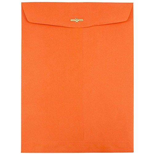 JAM PAPER 10 x 13 Open End Catalog Colored Envelopes with Clasp Closure - Orange Recycled - Bulk 250/Box