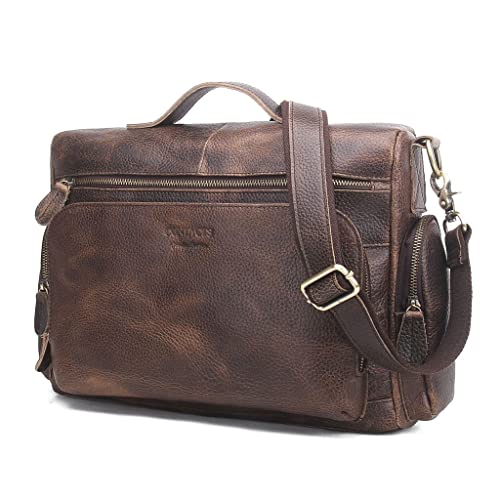 CGTENBS Mens Messenger Bag Satchel Briefcase Shoulder Bag Retro Distressed Business Computer Laptop Leather Messenger Bag