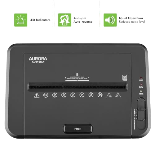 Aurora Professional Grade AU110MA 110-Sheet Auto Feed Micro-Cut Paper and Credit Card Shredder with 4 Gallon Pullout Basket / 30 Minutes/Security Level P-4