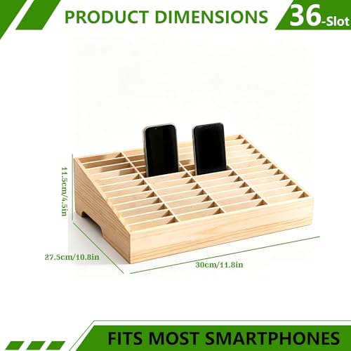 Cell Phone Holder Stand, Wooden Phone Organizer with Multiple Slots, Open Storage Rack for Classroom Office Meeting Room Desk Use(36)