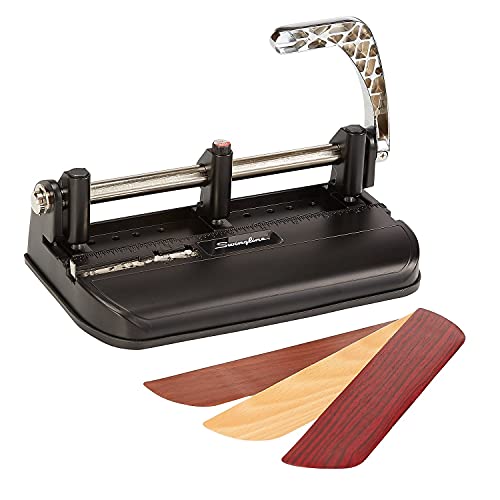 Swingline 2-7 Hole Punch, Adjustable, Heavy Duty Hole Puncher, 40 Sheet Punch Capacity, Chrome/Black/Woodgrain (74400), Metal