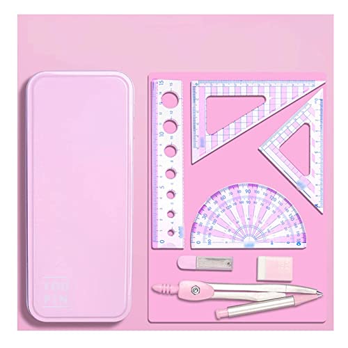 maths set protractor setRuler Set 7Piece Set Student Exam Geometry Set with Protractor Drawing Triangle Eraser Compasses Eraser Ruler for Children School Supplies Math Set Ruler Kit (Color : Blu) ( Co
