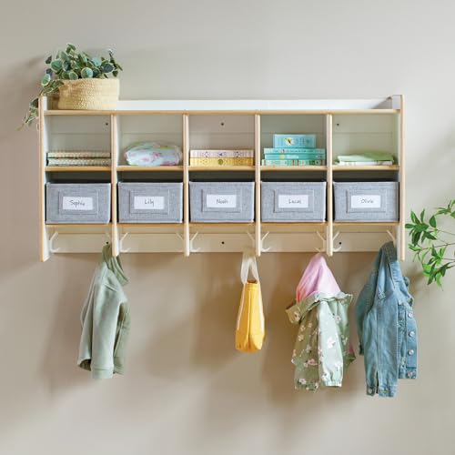 Guidecraft EdQ 10-Section Wall Mounted Locker, Kids White Wooden Classroom Storage Locker with Divided Cubbies, Compartment Storage with Hooks for Playroom and Preschool
