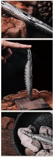 ZALHIN Unique Dinosaur Fish Desk Sculpture – Stylish Stainless Steel & Bronze Handpiece, Creative Desktop Decor, Letter Opener,Retro Collectible Ornament
