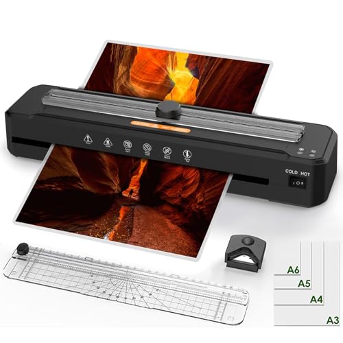 GFJYKDL Good Homie Laminator Machine,w/40 Laminating Sheets,Fillet * 1, Hole Punch * 1,ABS Film Release Key,Fast Warm-up,for Training Materials,Documents,Posters