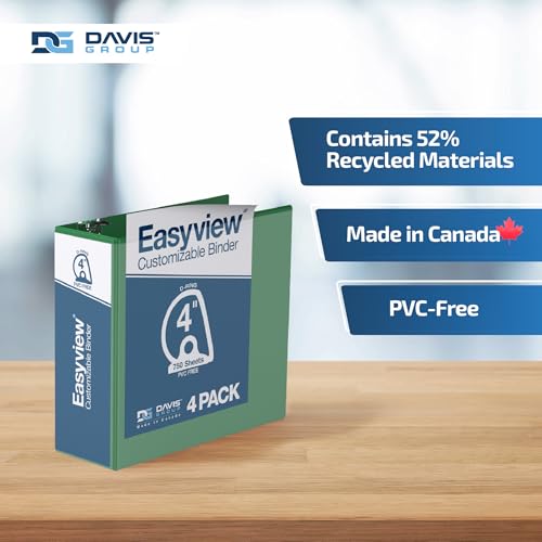 Easyview 3-Ring Binder, Clear-View Cover, 4" D Rings, Green, 4 Pack