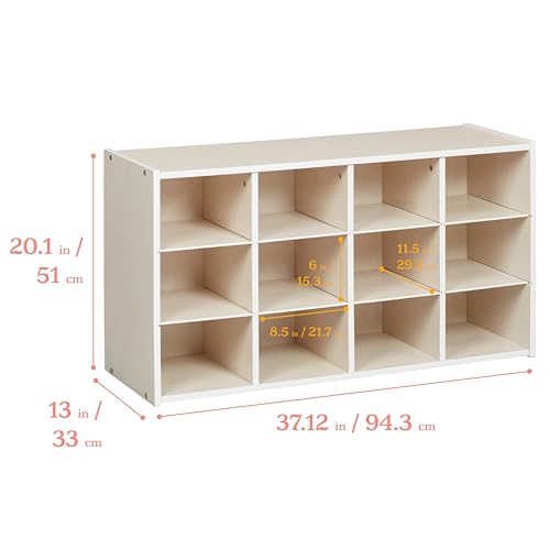 ECR4Kids Streamline 12 Cubby Tray Storage Cabinet, 3x4, Classroom Furniture, White Wash