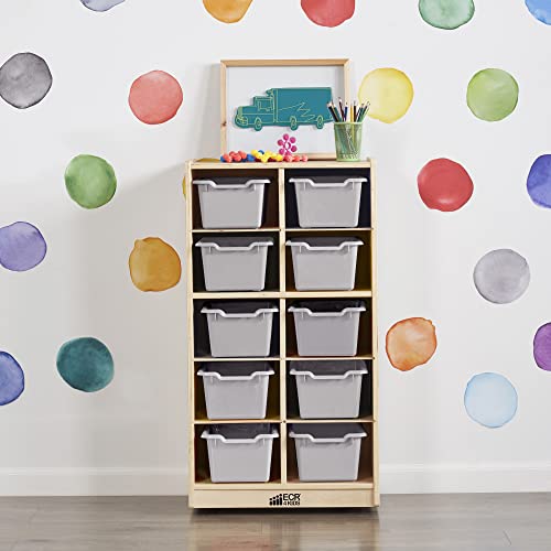 ECR4Kids Scoop Front Storage Bins, Multipurpose Organization, Light Grey, 10-Piece