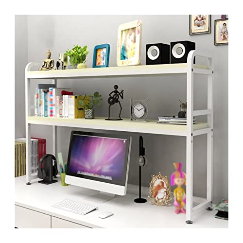 SUNESA Bookcase 2-Tier Multipurpose Wood Bookshelf, Countertop Storage Display Rack Organizer, Vintage Metal and Wooden Display Shelf Organizer for Office Home, White Bookshelf