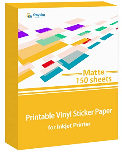 Gwybkq Premium Printable Vinyl for Inkjet Printer 150 Matte Sticker Papers